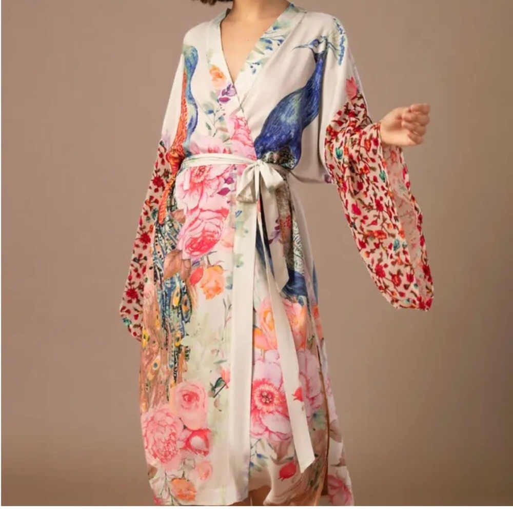 ! Boho Peacock Floral Multicolor Kimono Robe